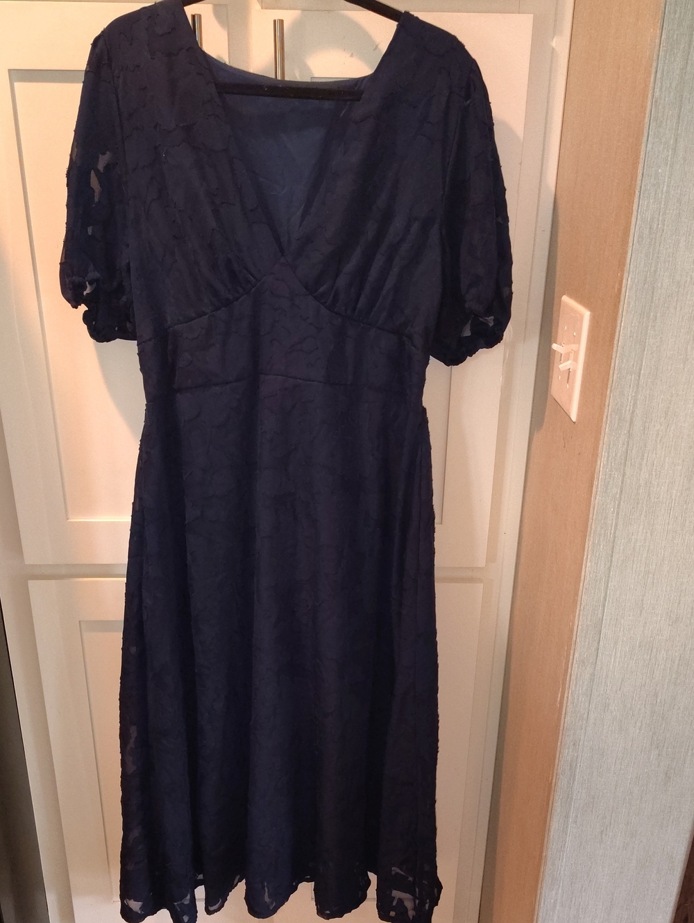 SHEIN Navy V-Neck Maxi Dress with Puff Sleeves